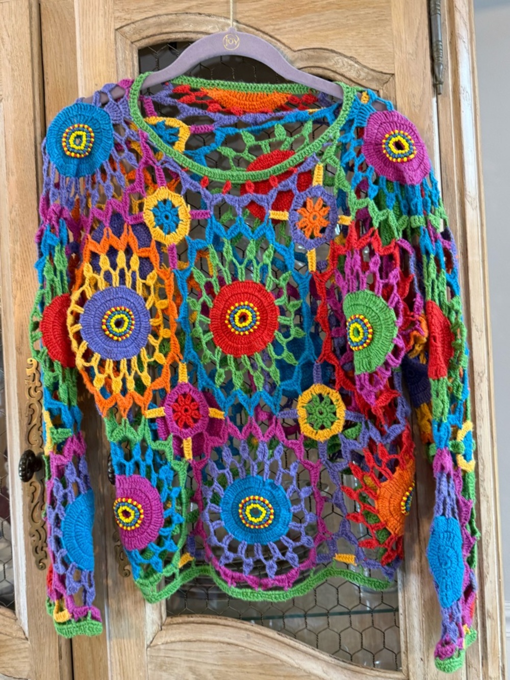 Crochet Openwork Multicolor Sweater - Vibrant Rainbow Knit